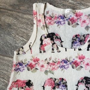 Gaze Tops - Floral Elephant Knit Tank Top Curved Hem Gaze Tops - Floral Elephant Knit Tank Top Curved Hem